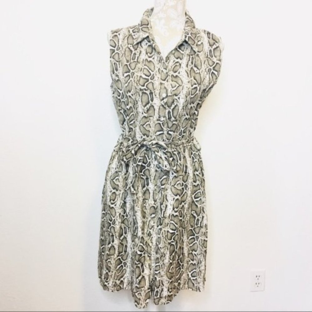 Laura Bianchi Snake Print Linen Dress Small Tan